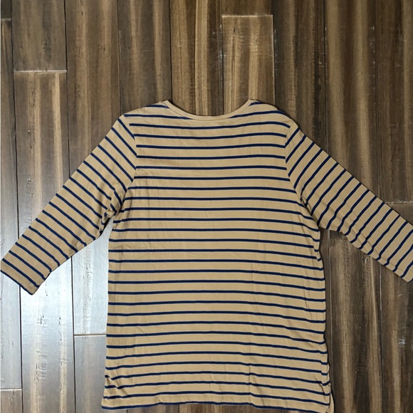 Land's End Sz XL Plus Striped Tan Black Long Sleeve Crew Round Neck Top Gorp - Picture 7 of 7